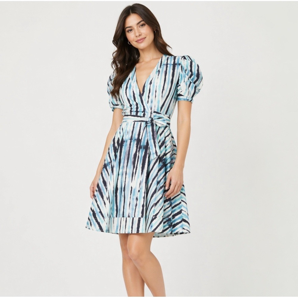 Diane Von Furstenberg Size XS Indra True Wrap Dress Blue Tie Dye Cotton Coastal